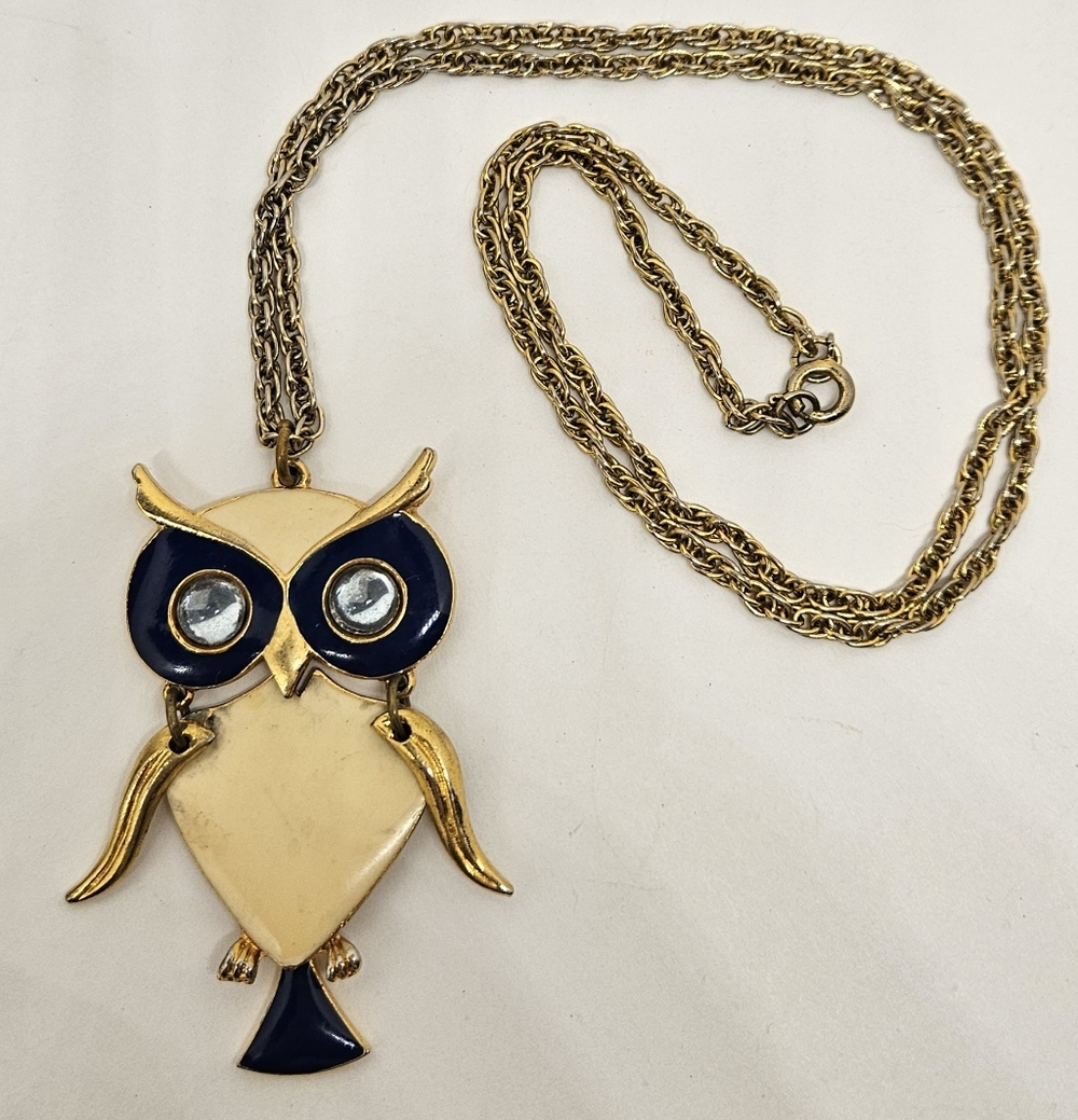 Art Owl Enamel Necklace Gold Tone Vintage Arthur Pepper Articulated Signed